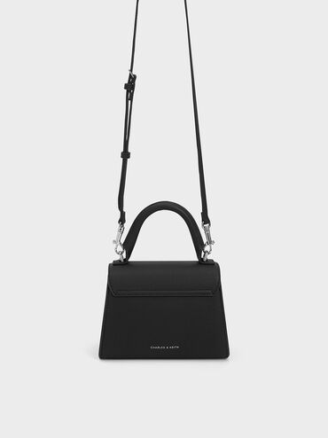 กระเป๋าถือพร้อมหูจับด้านบนดีไซน์ตัวล็อคเมทัลลิคแบบกดรุ่น Huxley, สีดำอะไหล่สีเงิน, hi-res