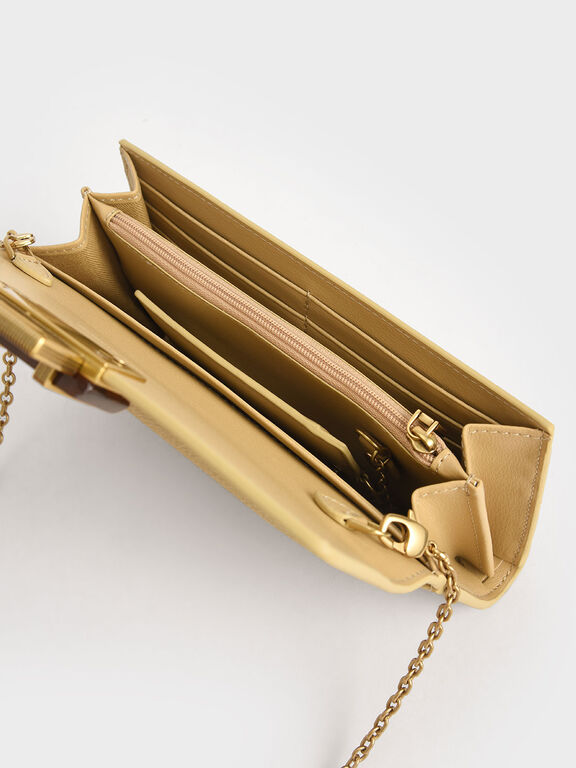  Yellow  Stone Embellished Long Wallet  