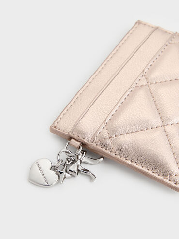 Arrietty Metallic Quilted Card Holder, Rose Gold, hi-res
