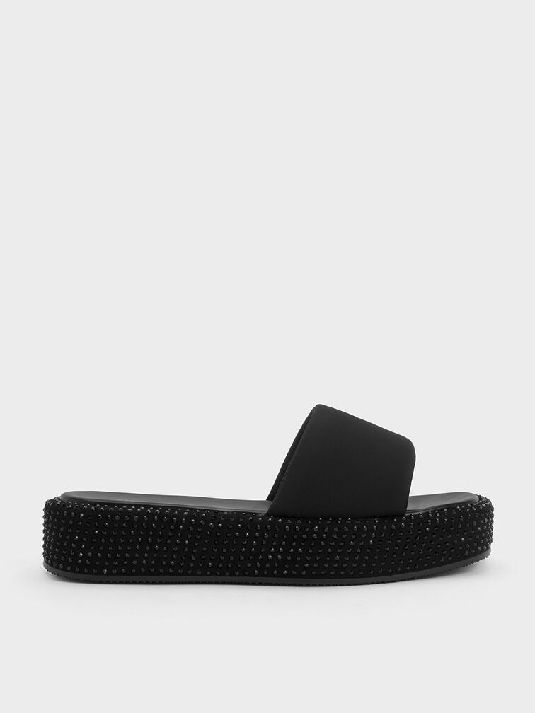 Crystal-Embellished Nylon Flatform Sandals, สีดำ, hi-res