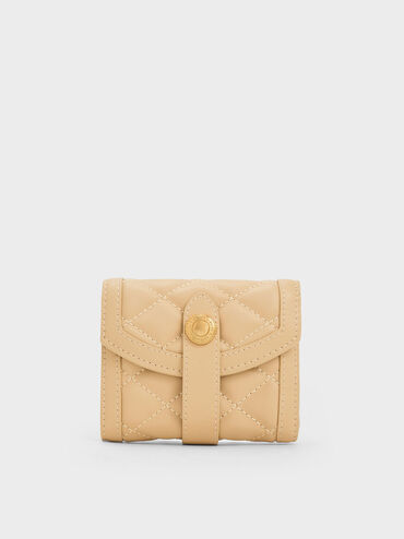 Este Quilted Belted Small Wallet, Beige, hi-res