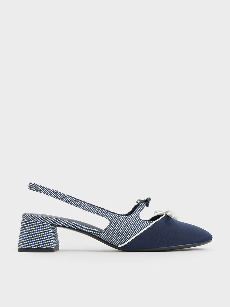 Dorri Textured Double-Bow Slingback Pumps, Dark Blue, hi-res