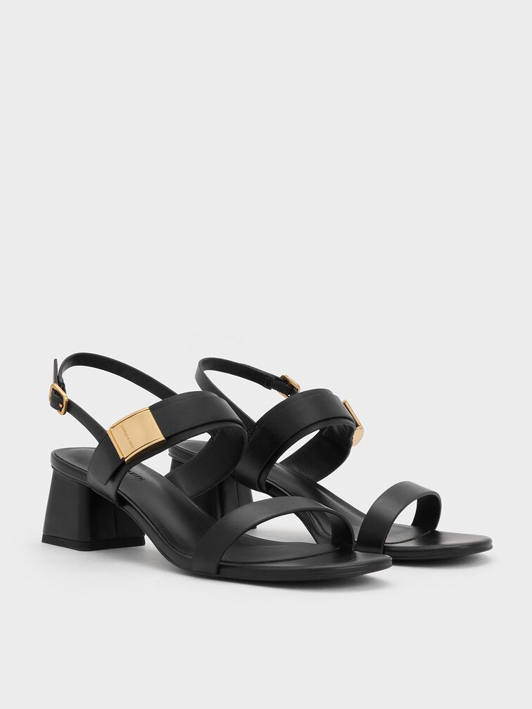 Yvette Double-Strap Heeled Sandals, Black, hi-res