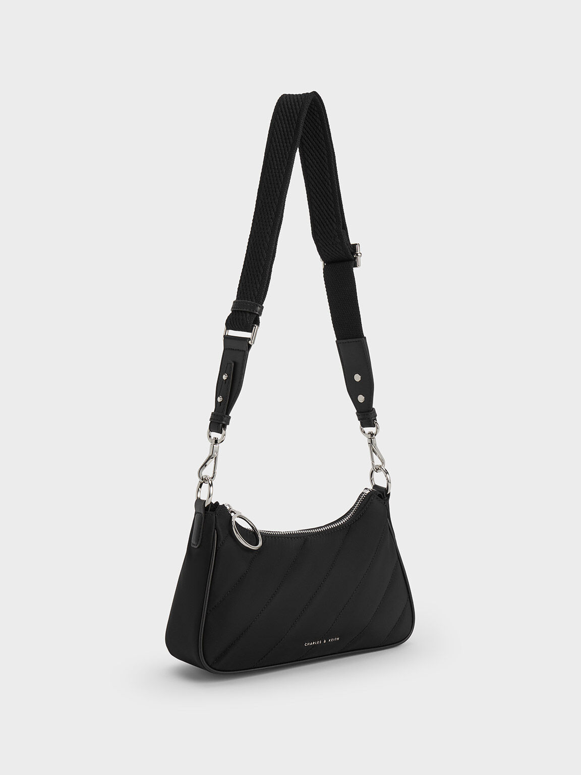 Noir Philomena Nylon Puffy Chain Strap Crossbody Bag CHARLES KEITH TH