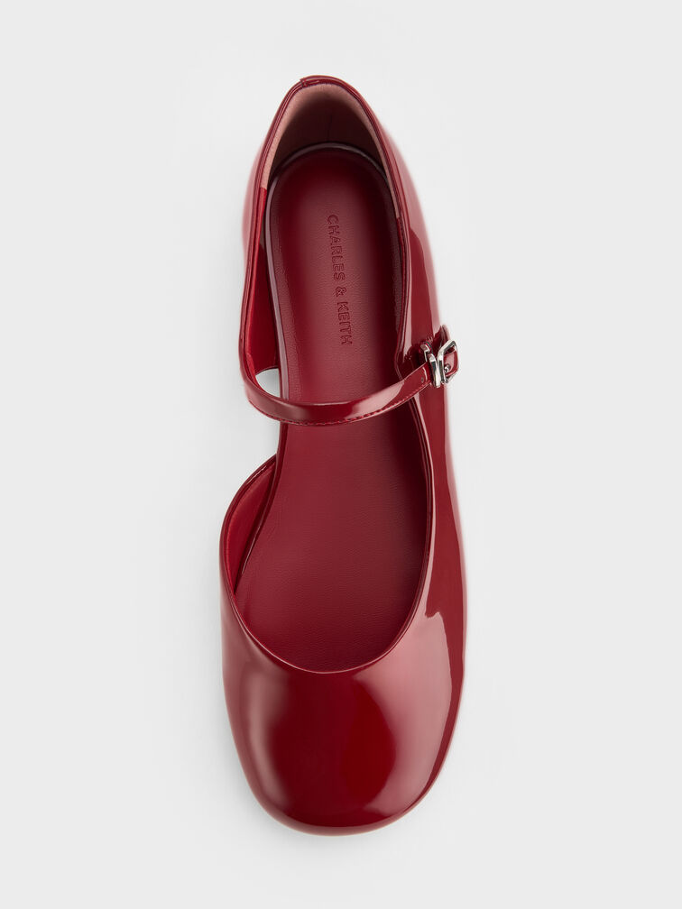 รองเท้าแมรี่เจนวัสดุหนังแก้วดีไซน์ D'Orsay, สีแดง, hi-res