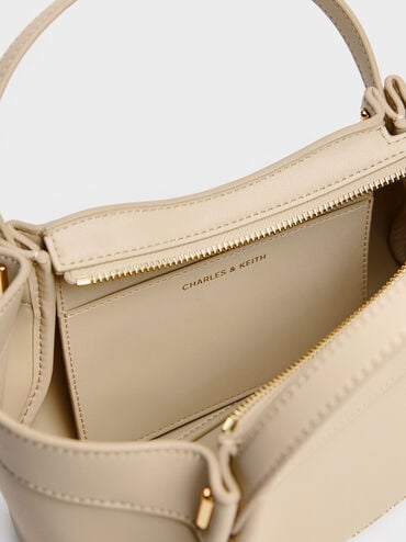 Clarice Pleated Double-Handle Tote Bag, Dusted Oat, hi-res