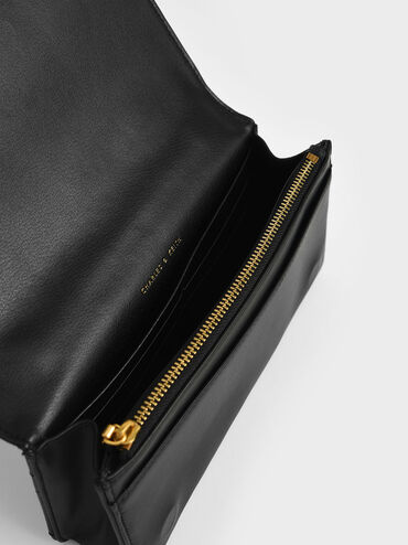 กระเป๋าสตางค์ใบยาวลายควิลท์แบบสายโซ่รุ่น Paffuto, สีดำ, hi-res