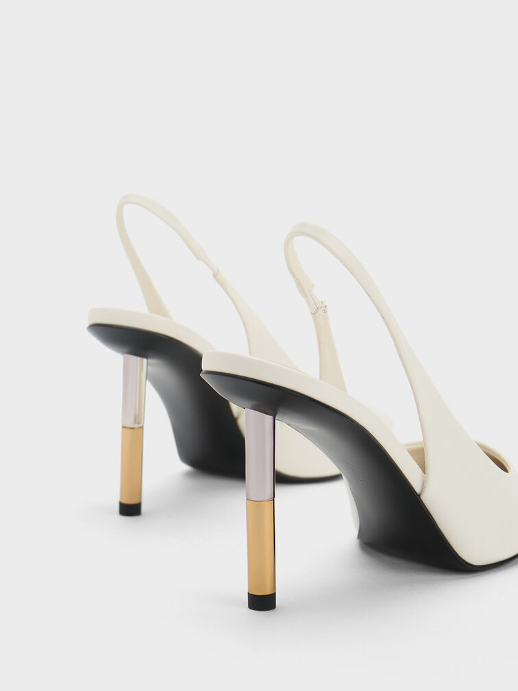 Cylindrical Metallic Heel Slingback Pumps, , hi-res