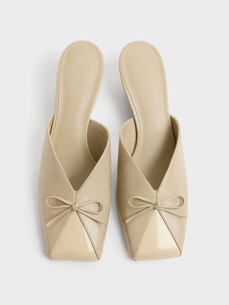 Contrast-Panel Bow Kitten Heels, Taupe, hi-res