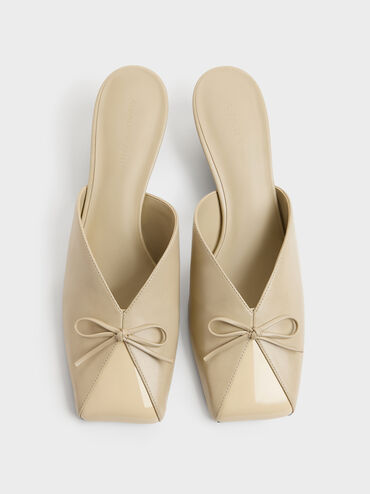 Contrast-Panel Bow Kitten Heels, Taupe, hi-res