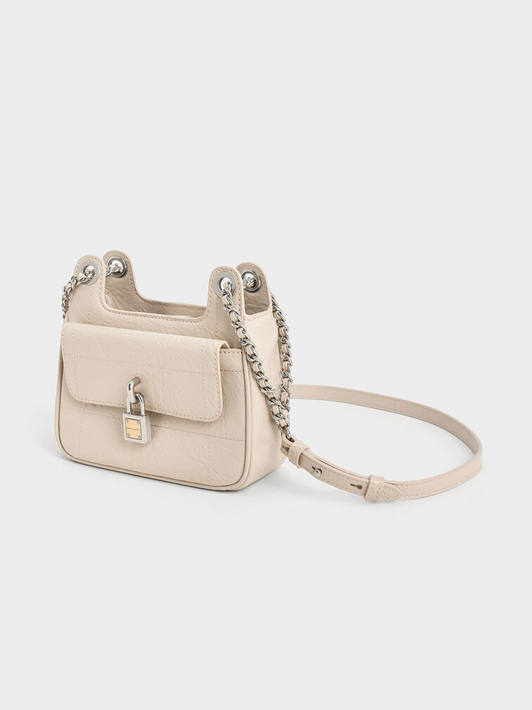 Suki Crinkle-Effect Padlock Shoulder Bag, Oat, hi-res