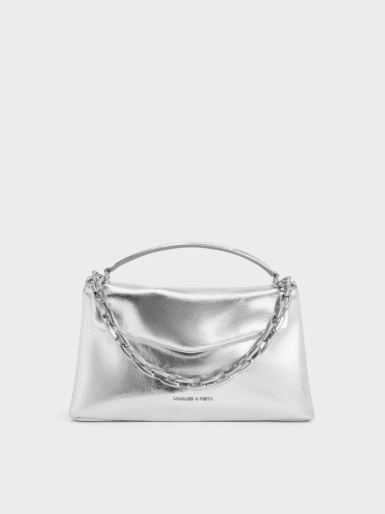 Andromeda Metallic Chunky-Chain Top Handle Bag, Silver, hi-res