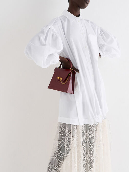 Samantha Envelope Top Handle Bag, Burgundy, hi-res