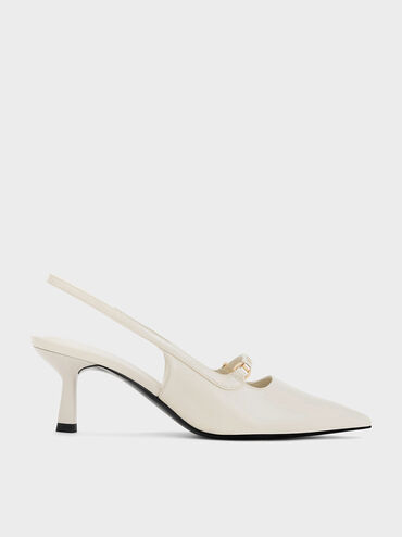 Metallic Accent Slingback Pumps, สีครีม, hi-res