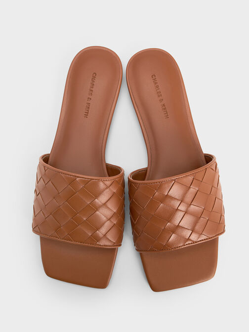 Woven Slide Sandals, Brown, hi-res