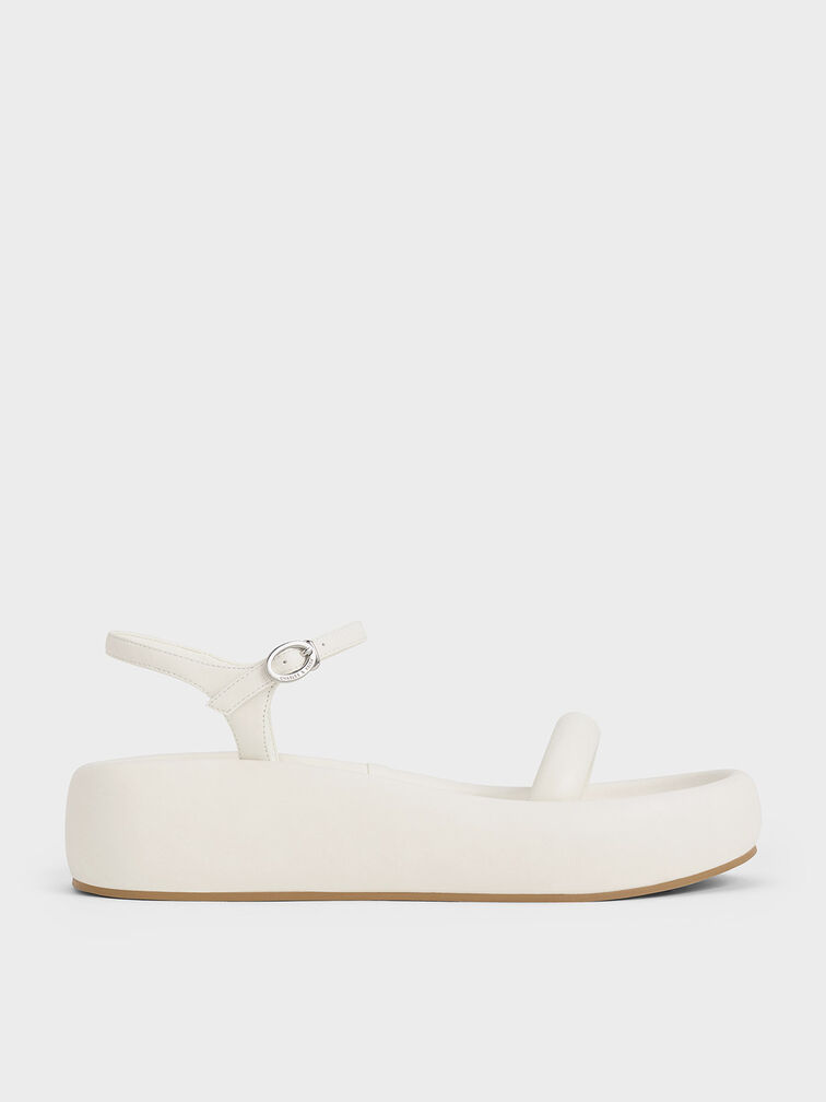 Padded Flatform Sandals, White, hi-res