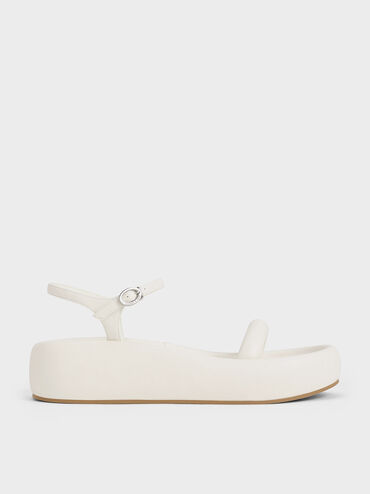 Padded Flatform Sandals, White, hi-res