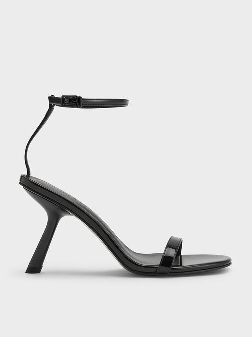 Patent Slant-Heel Ankle-Strap Sandals, Black Patent, hi-res