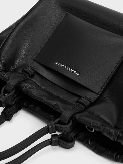 กระเป๋าโท้ทดีไซน์ที่ปิดแบบเชือกรูดรุ่น Babylon, สีดำอะไหล่สีเงิน, hi-res