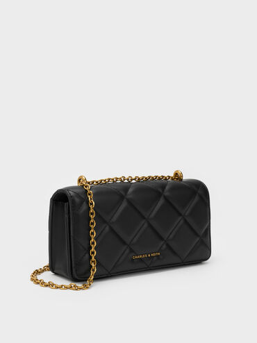 Paffuto Chain Handle Quilted Long Wallet, Black, hi-res