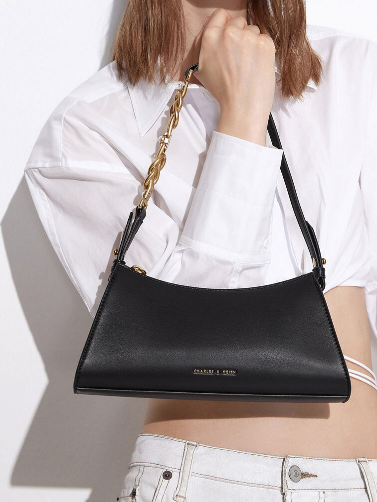 Metallic-Accent Strap Trapeze Bag, , hi-res