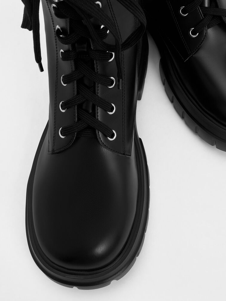 รองเท้าบูทหุ้มข้อแบบผูกเชือก, สีดำ, hi-res
