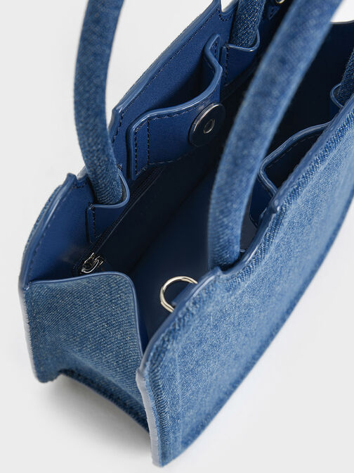 กระเป๋าถือผ้าเดนิมแบบมีทรงพร้อมหูจับด้านบนรุ่น Perline, , hi-res