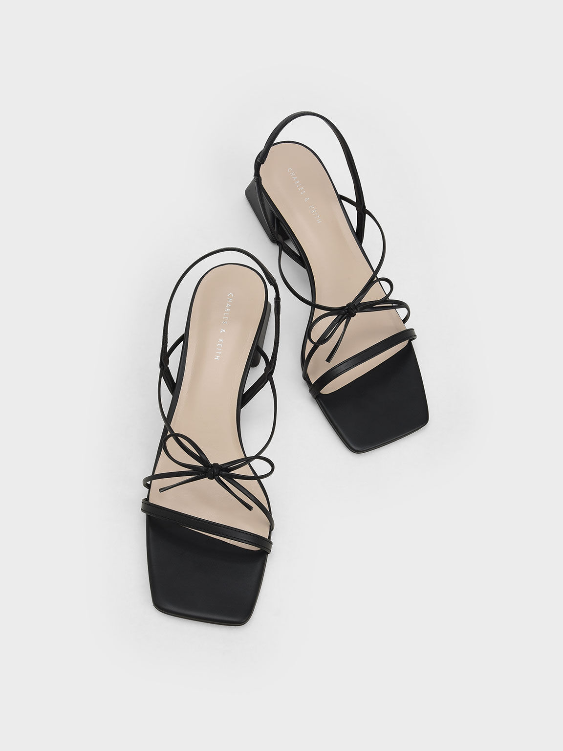 Strappy Bow Slingback Sandals, Black, hi-res