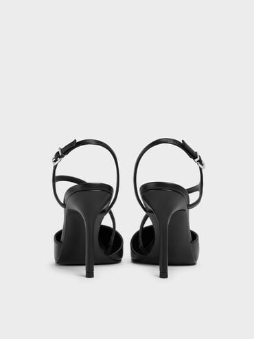 รองเท้าส้นสูงรัดส้นดีไซน์หัวแหลมรุ่น Cordelia, สีดำ, hi-res