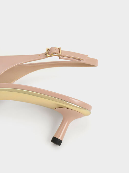 Curtis Patent Pointed-Toe Kitten-Heel Slingback Pumps, Nude, hi-res