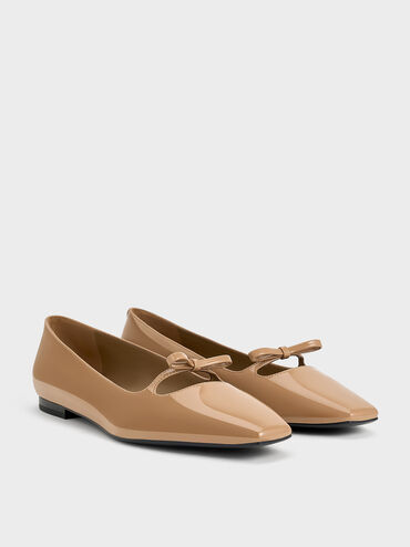 Patent Bow Square-Toe Ballet Flats, Caramel, hi-res