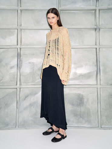 Oval-Buckle Flat Mules, สีดำ, hi-res