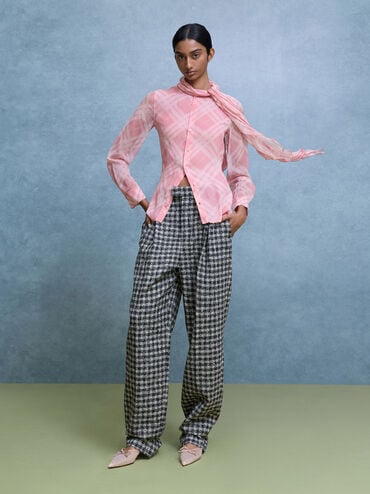 Glittered Mesh Bow Kitten Heels, Pink, hi-res