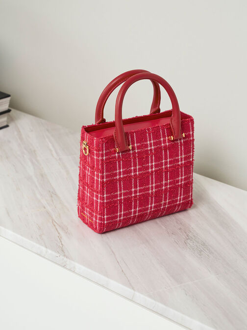 Georgette Tweed Square Tote Bag, สีแดง, hi-res