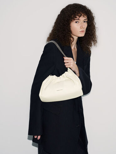 Cyrus Slouchy Chain-Handle Bag, สีครีม, hi-res