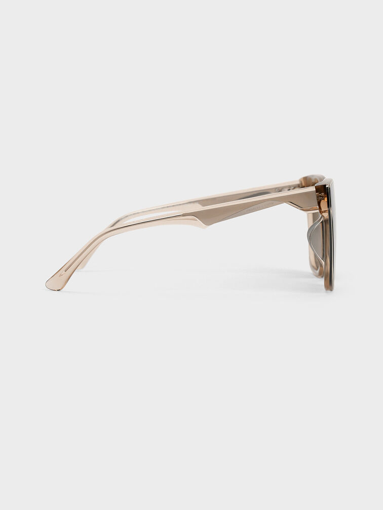 Freya Square Thick-Frame Sunglasses, Beige, hi-res