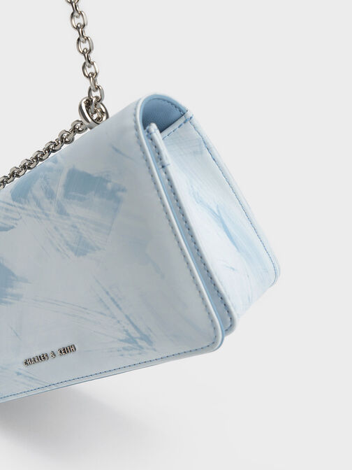 Paffuto Chain Handle Textured Long Wallet, สีฟ้าอ่อน, hi-res