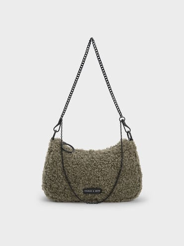 Philomena Furry Chain-Strap Crossbody Bag, , hi-res