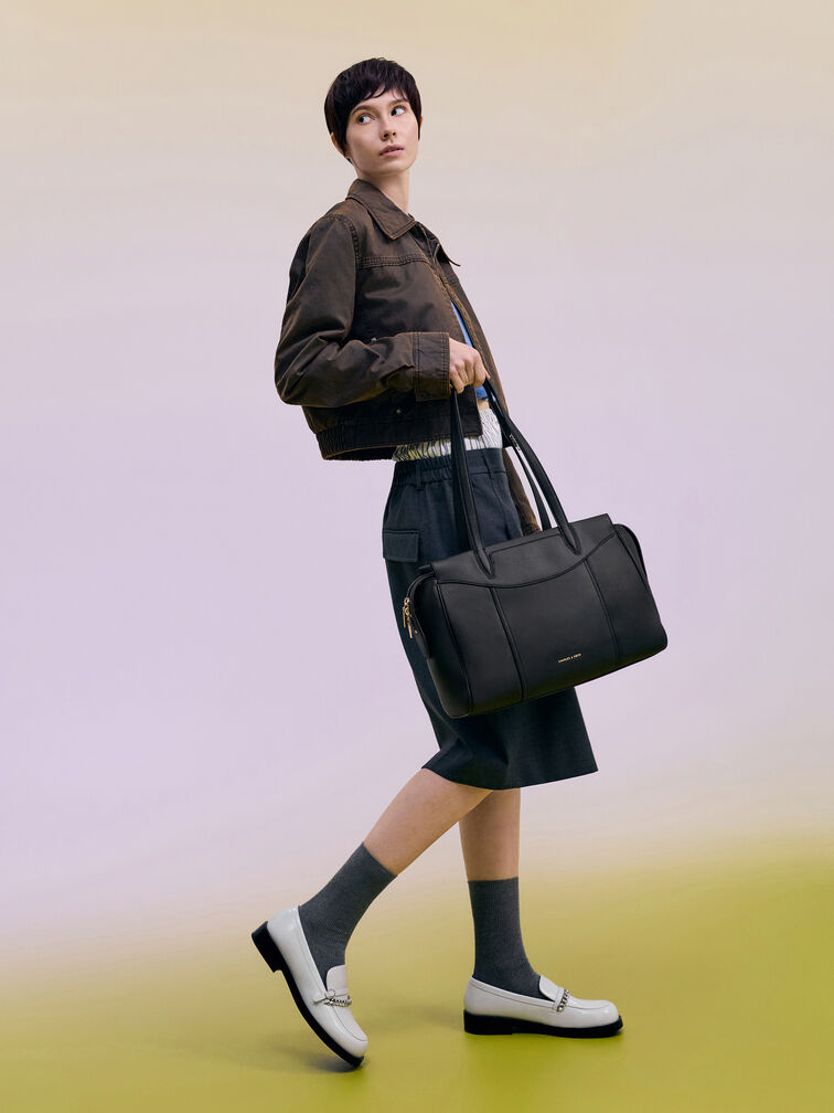 กระเป๋าโท้ทรุ่น Raon, สีดำ, hi-res