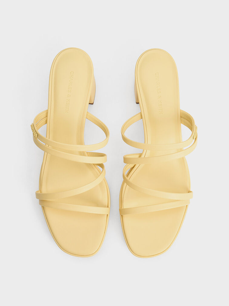 Strappy Trapeze-Heel Mules, Yellow, hi-res