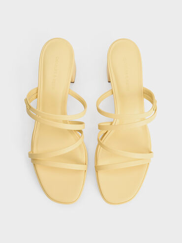 Strappy Trapeze-Heel Mules, Yellow, hi-res