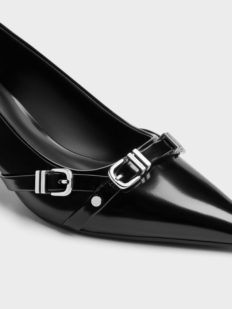 Aira Buckled-Strap Kitten Heels, Black Boxed, hi-res