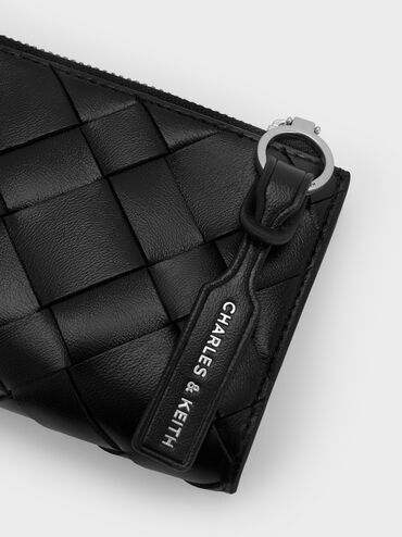 Ivette Woven Top-Zip Small Wallet, Noir, hi-res
