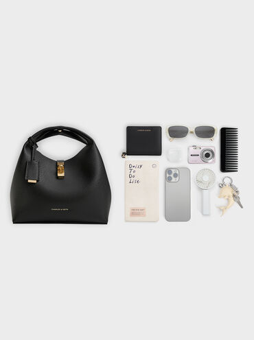 Chance Turn-Lock Bucket Bag, Black, hi-res