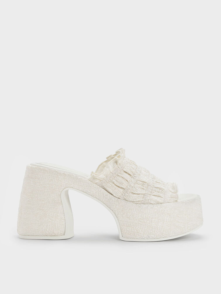 Nuala Ruched Platform Mules, สีครีม, hi-res