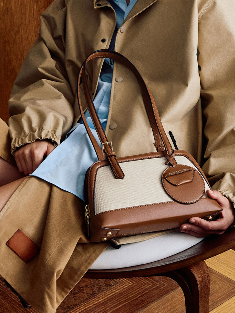 Enola Canvas Two-Tone Elongated-Handle Bag, Chocolate, hi-res