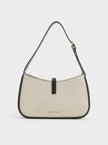 Cesia Canvas Metallic Accent Shoulder Bag, Black, hi-res