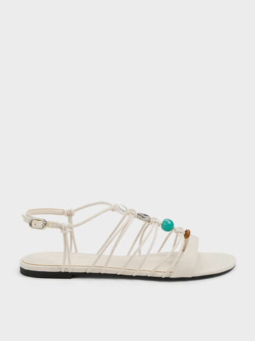 Georgie Linen Bead Strappy Sandals, Chalk, hi-res