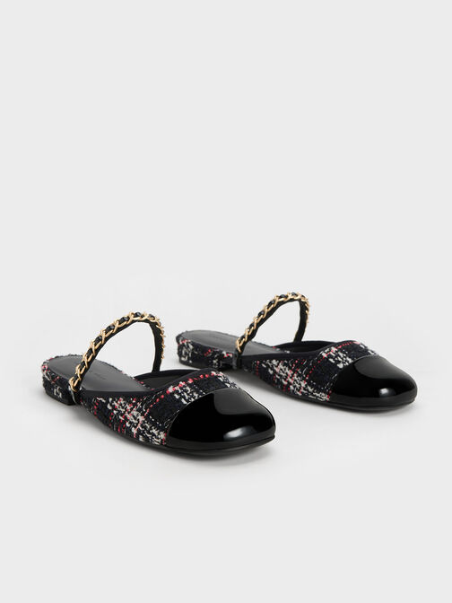 Patent & Tweed Chain-Strap Mules, , hi-res