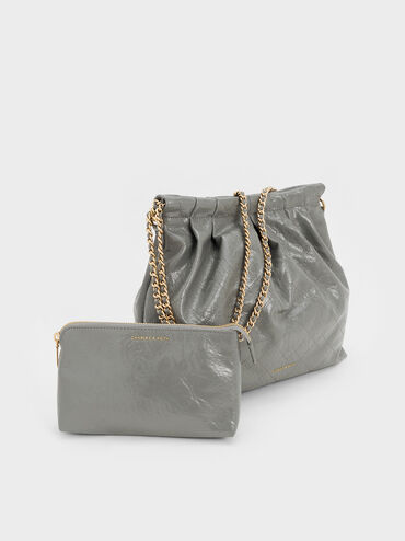 กระเป๋าโฮโบดีไซน์สายโซ่แบบคู่รุ่น Duo, สีเทา, hi-res